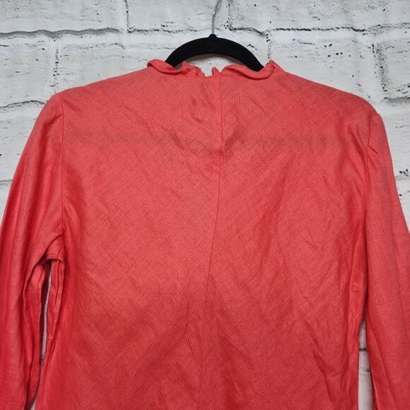 Ann Taylor Womens Coral Size 4 Linen Long Sleeve Blouse - Picture 7 of 11